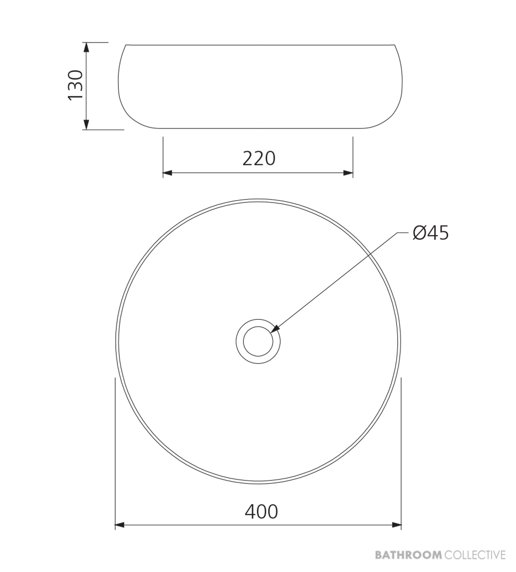 Oliveri Terzofoco Counter Top Curved Basin 400mm, Light Earth/Matte Black