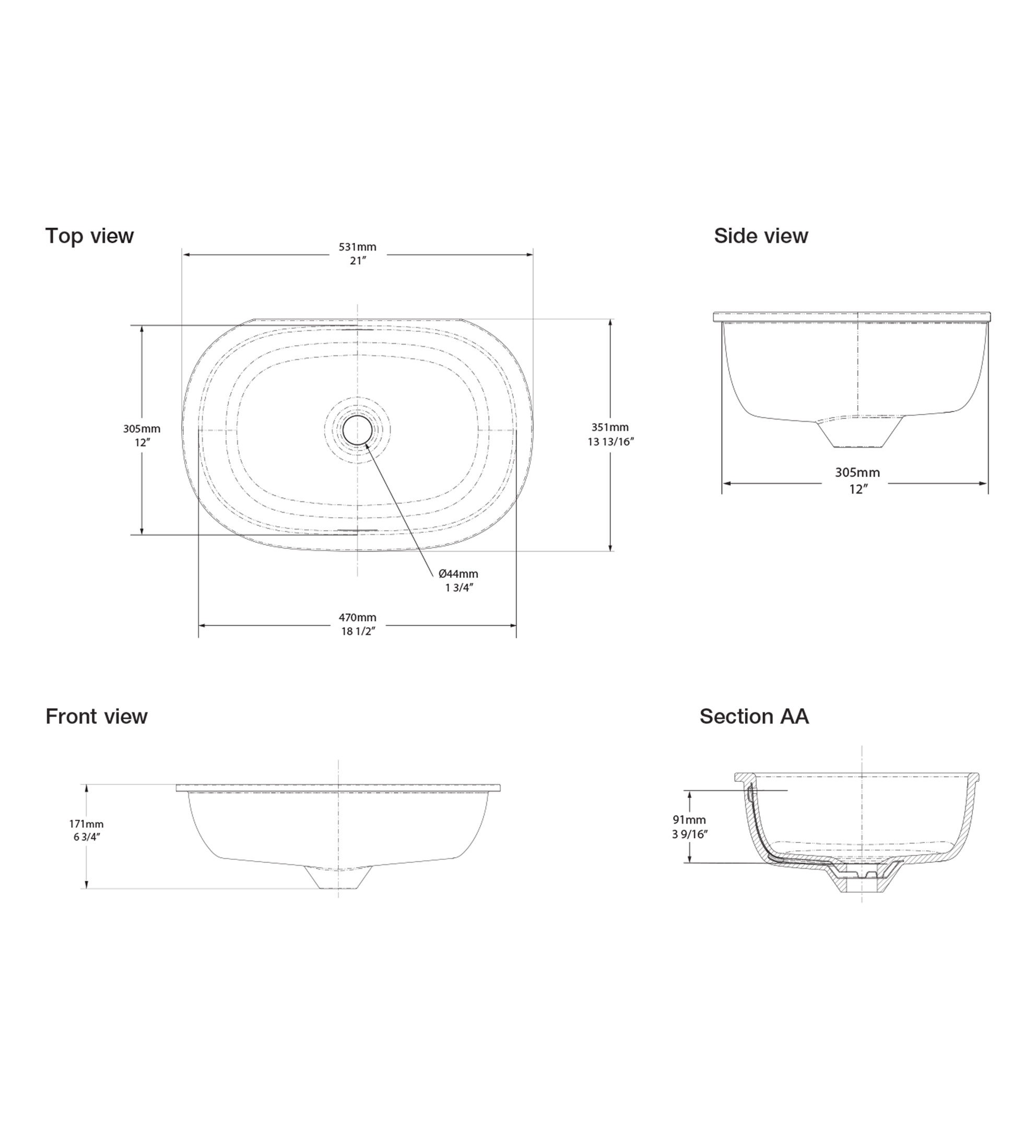 Victoria & Albert Barcelona 53 Stone Undermount Basin 531 x 351 x 171mm, Matt White