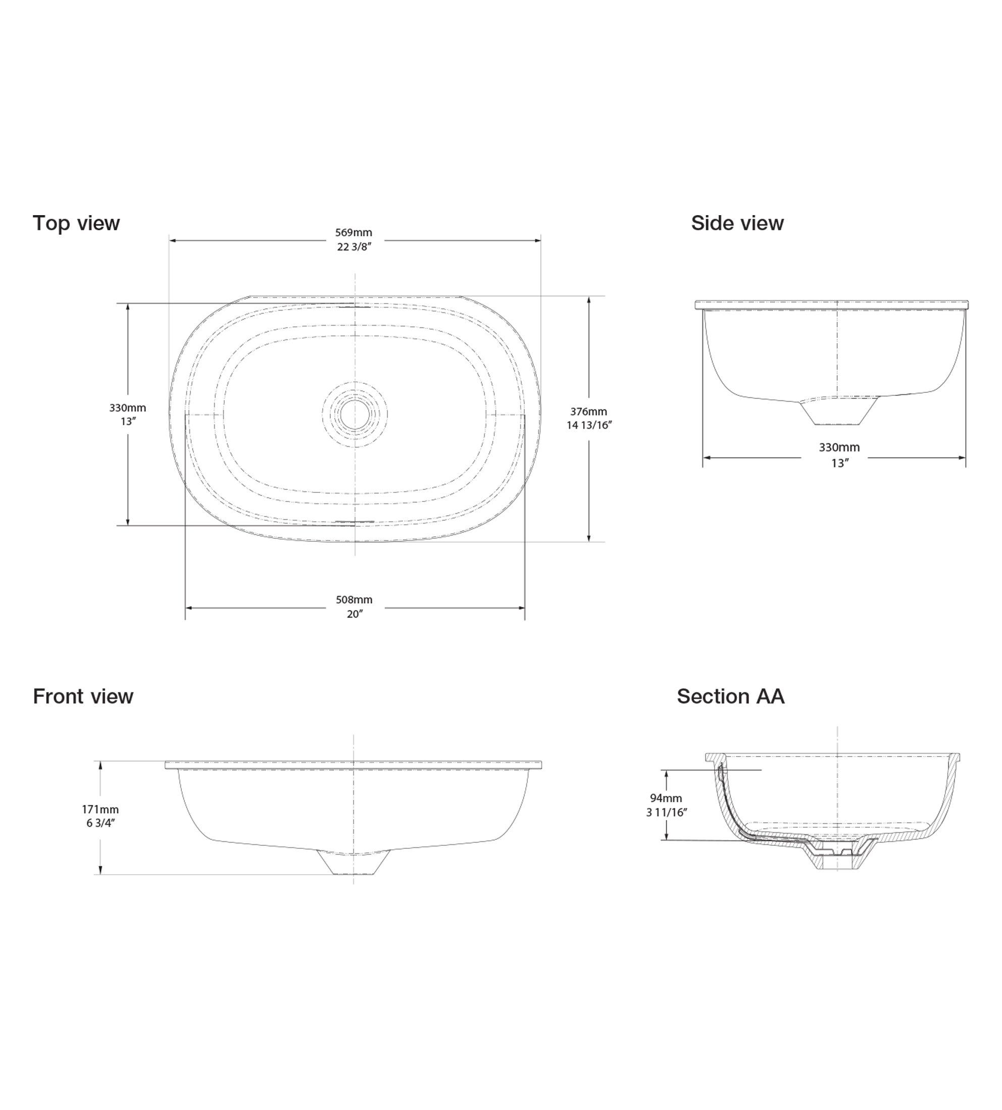 Victoria & Albert Barcelona 56 Stone Undermount Basin 569 x 376 x 171mm, Matt White