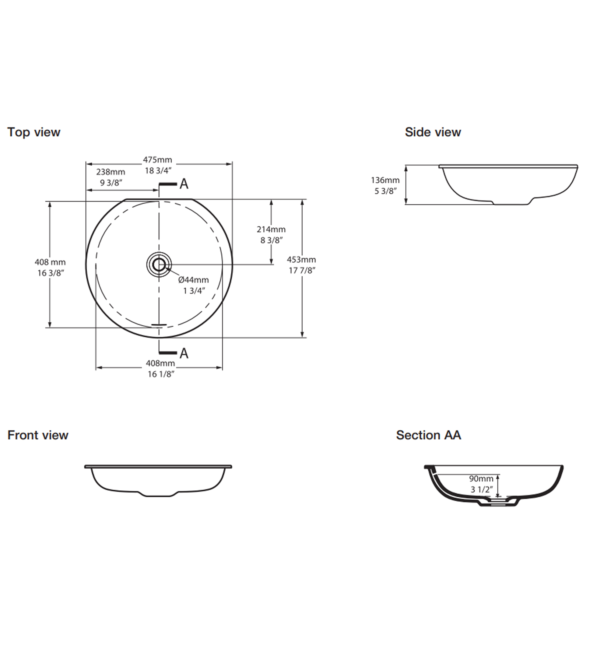 Victoria & Albert Kaali 48 Stone Undermount Basin 475 x 453 x 136mm, Gloss White