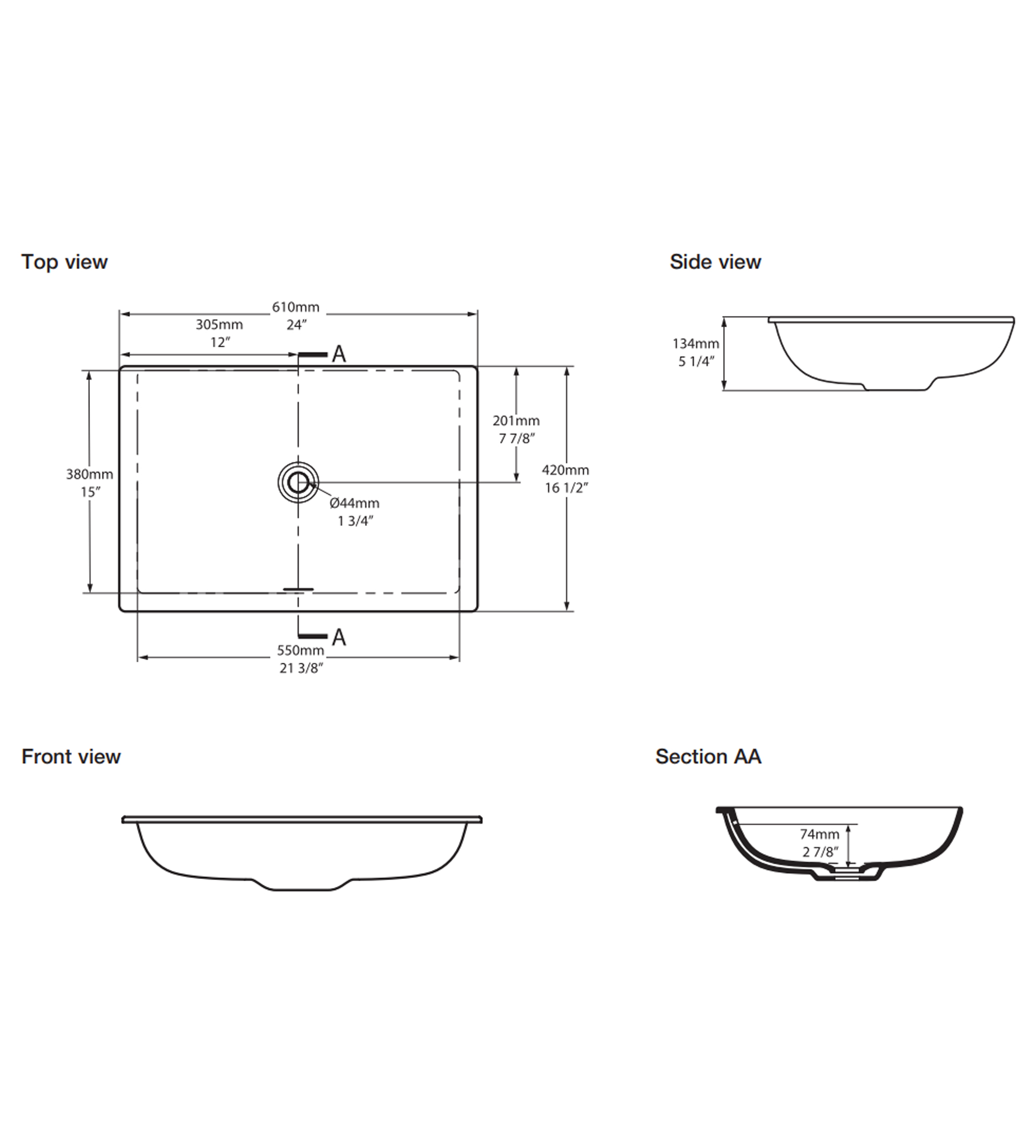 Victoria & Albert Kaldera 62 Stone Undermount Basin 610 x 420 x 134mm, Gloss White