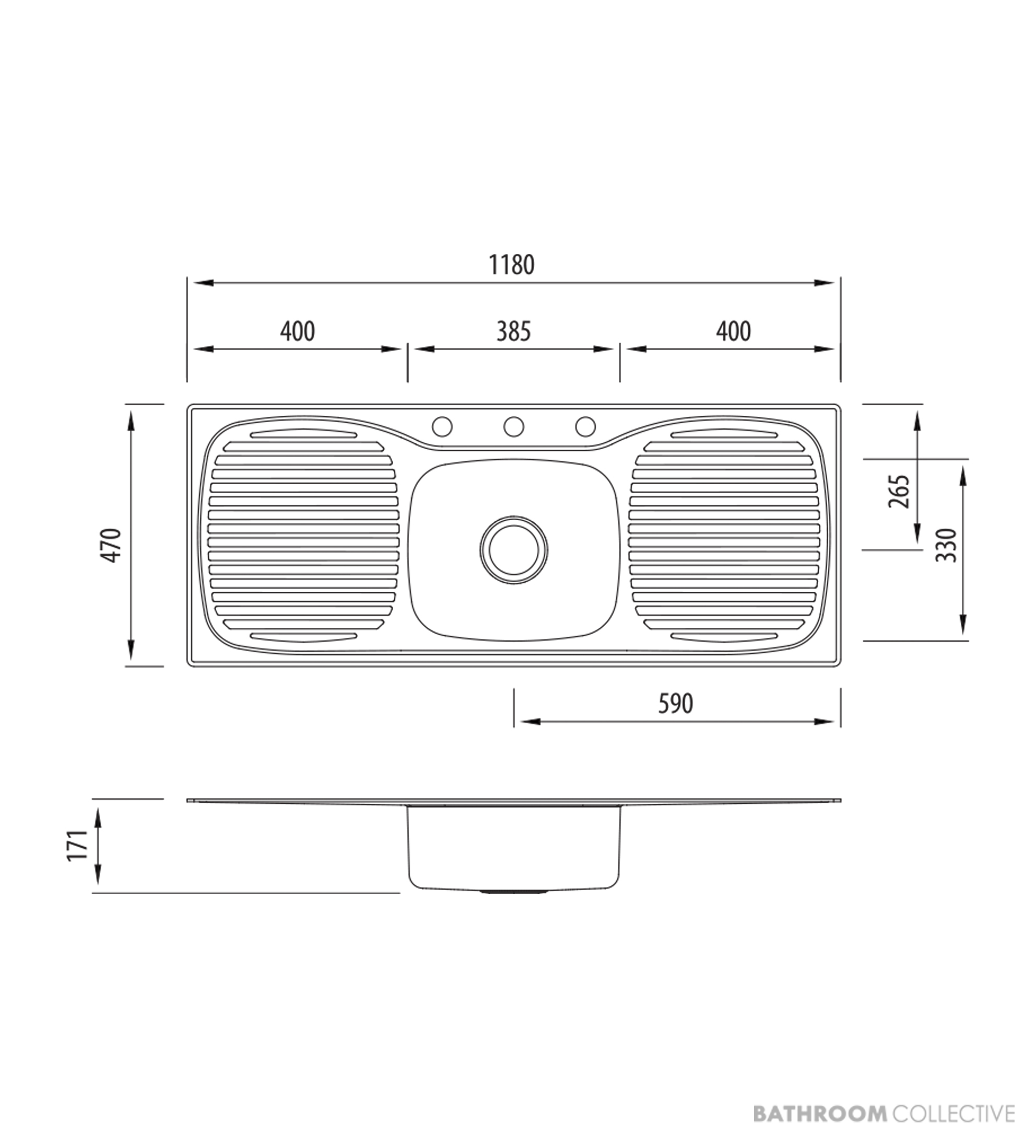 Oliveri Ultraform Topmount Single Bowl Sink 1180mm, Double Drainer, Stainless UF16 1TH