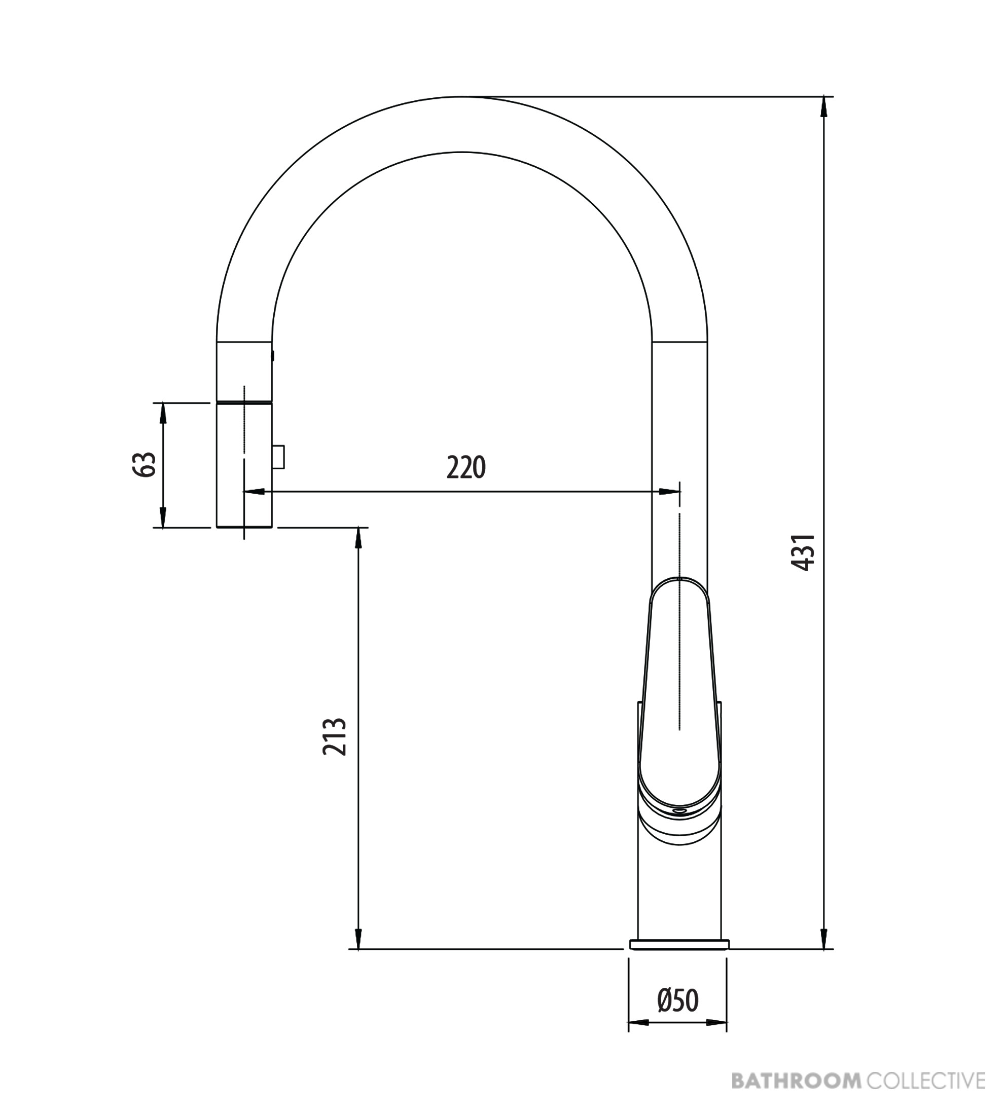 Oliveri Verona 220mm Pull Out Goose Neck Sink Mixer, Brushed Nickel