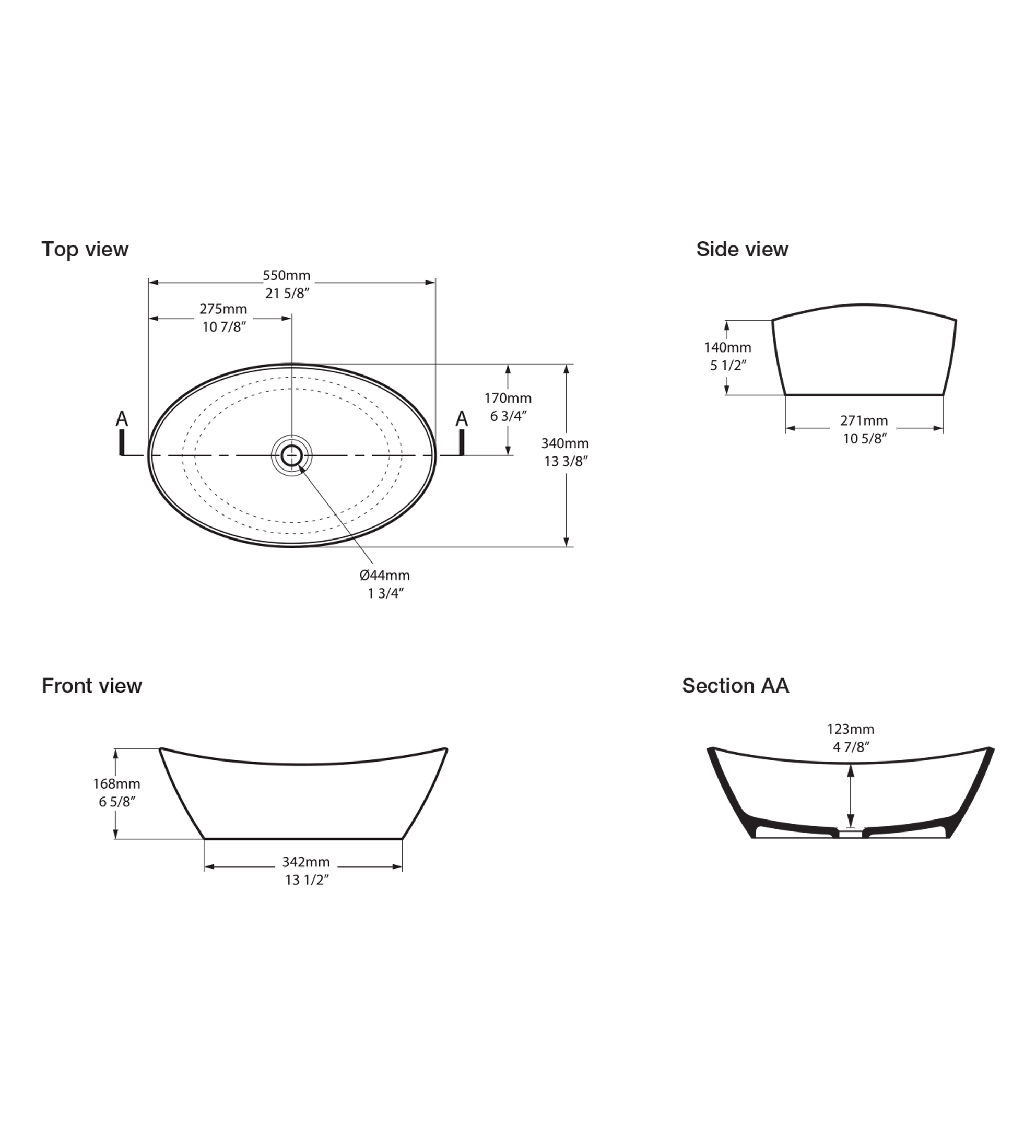 Victoria & Albert Amalfi 55 Stone Basin 550 x 340 x 168mm, Gloss White