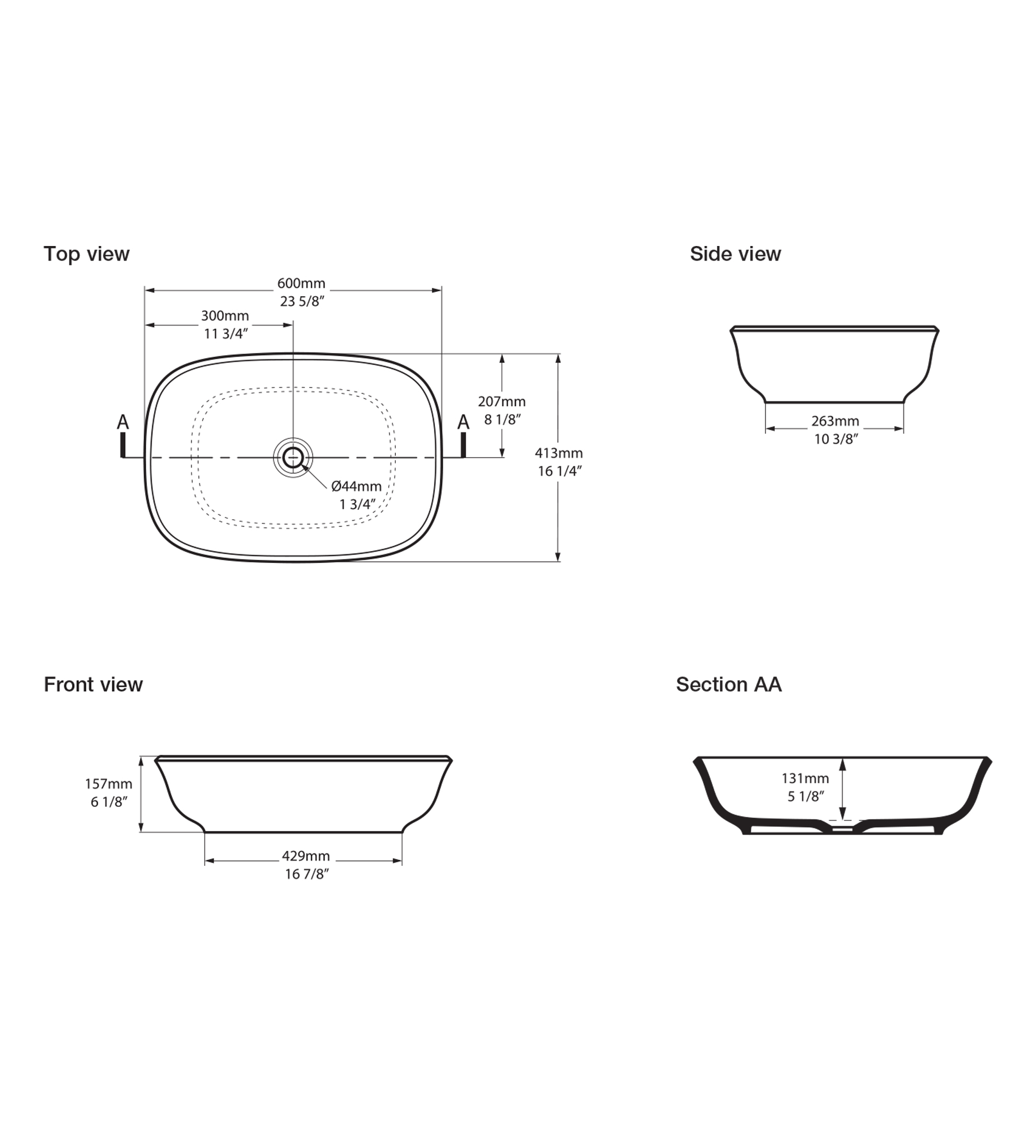 Victoria & Albert Amiata 60 Stone Basin 600 x 413 x 157mm, Matt White