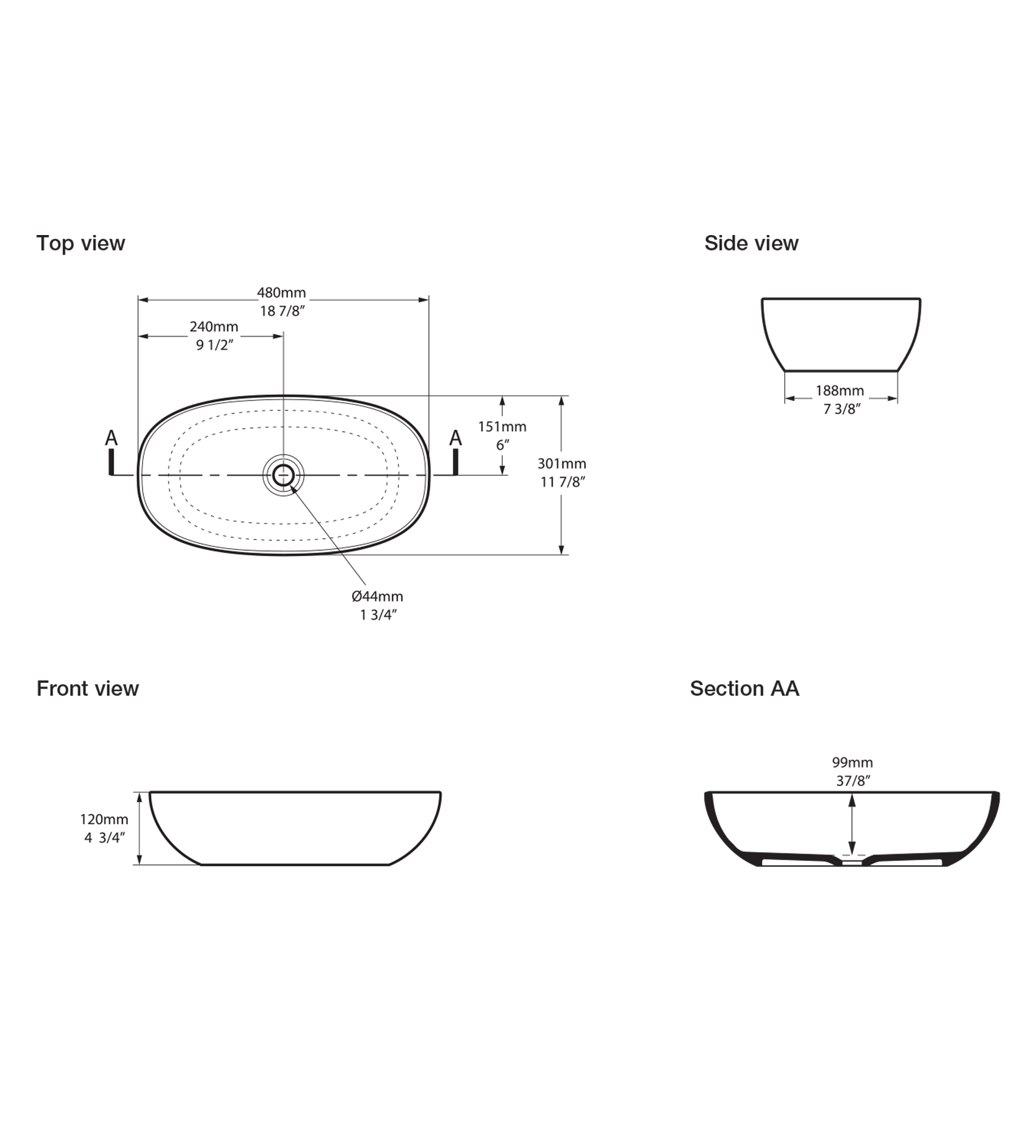 Victoria & Albert Barcelona 48 Stone Basin 480 x 301 x 120mm, Gloss White