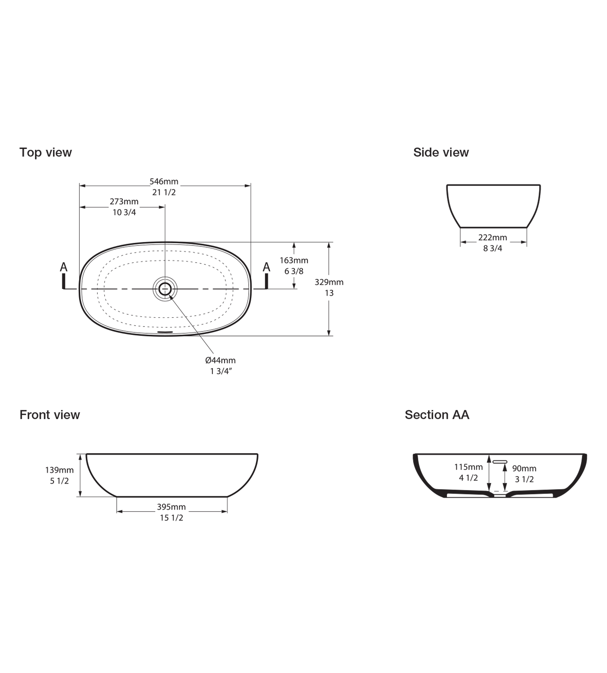 Victoria & Albert Barcelona 55 Stone Basin 546 x 329 x 139mm, with Overflow, Gloss White