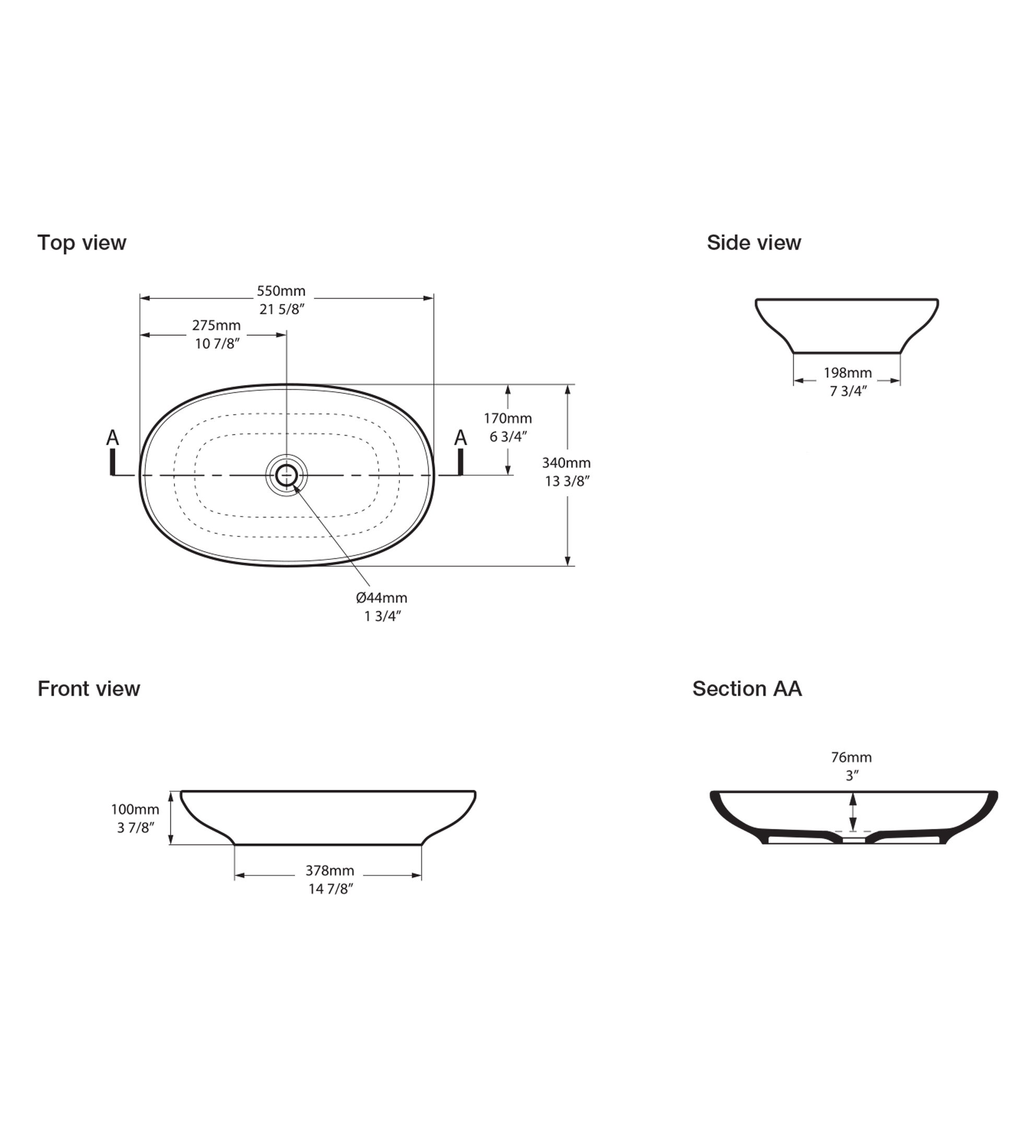 Victoria & Albert Cabrits 55 Stone Basin 550 x 340 x 100mm, Gloss White