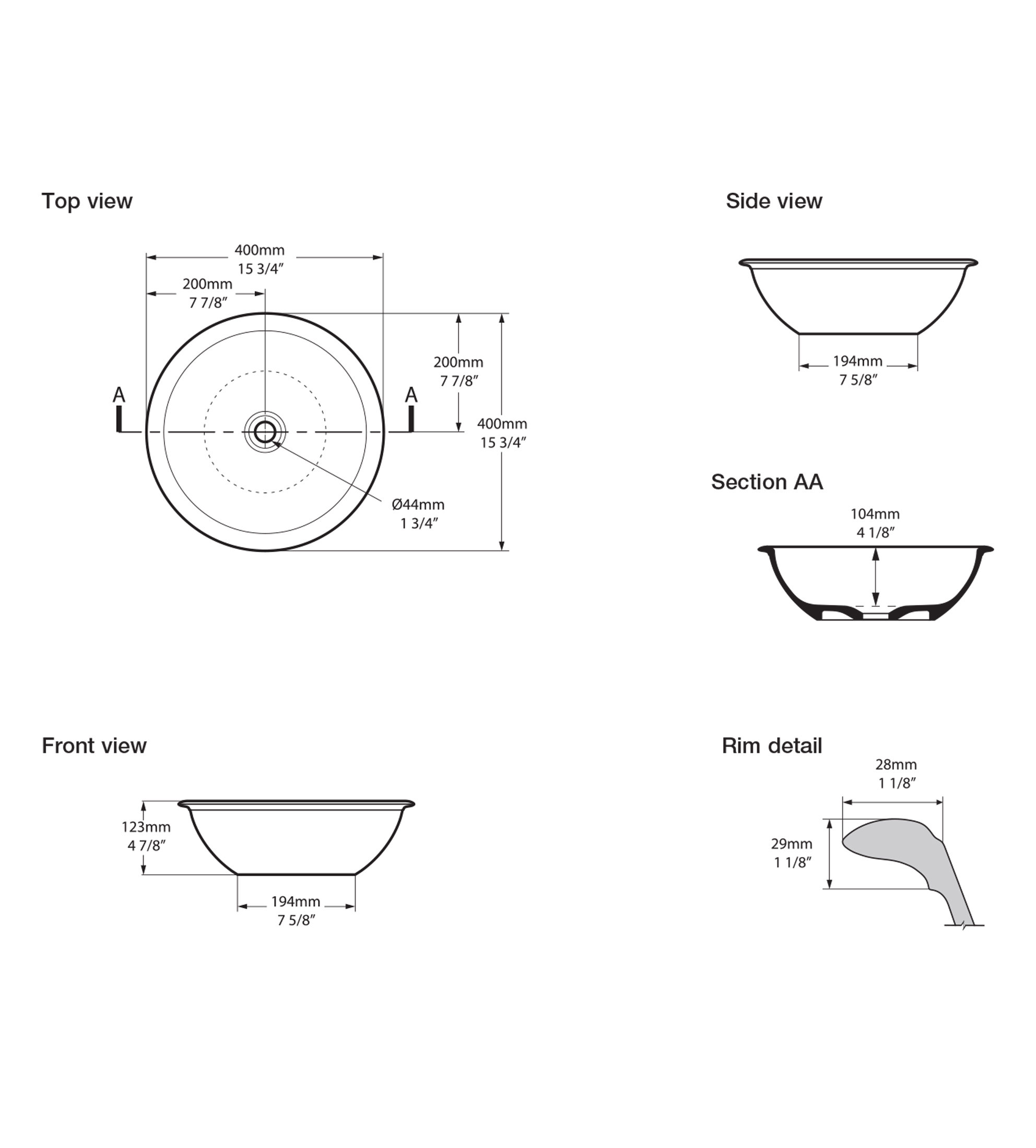 Victoria & Albert Drayton 40 Stone Basin 400 x 400 x 123mm, Gloss White