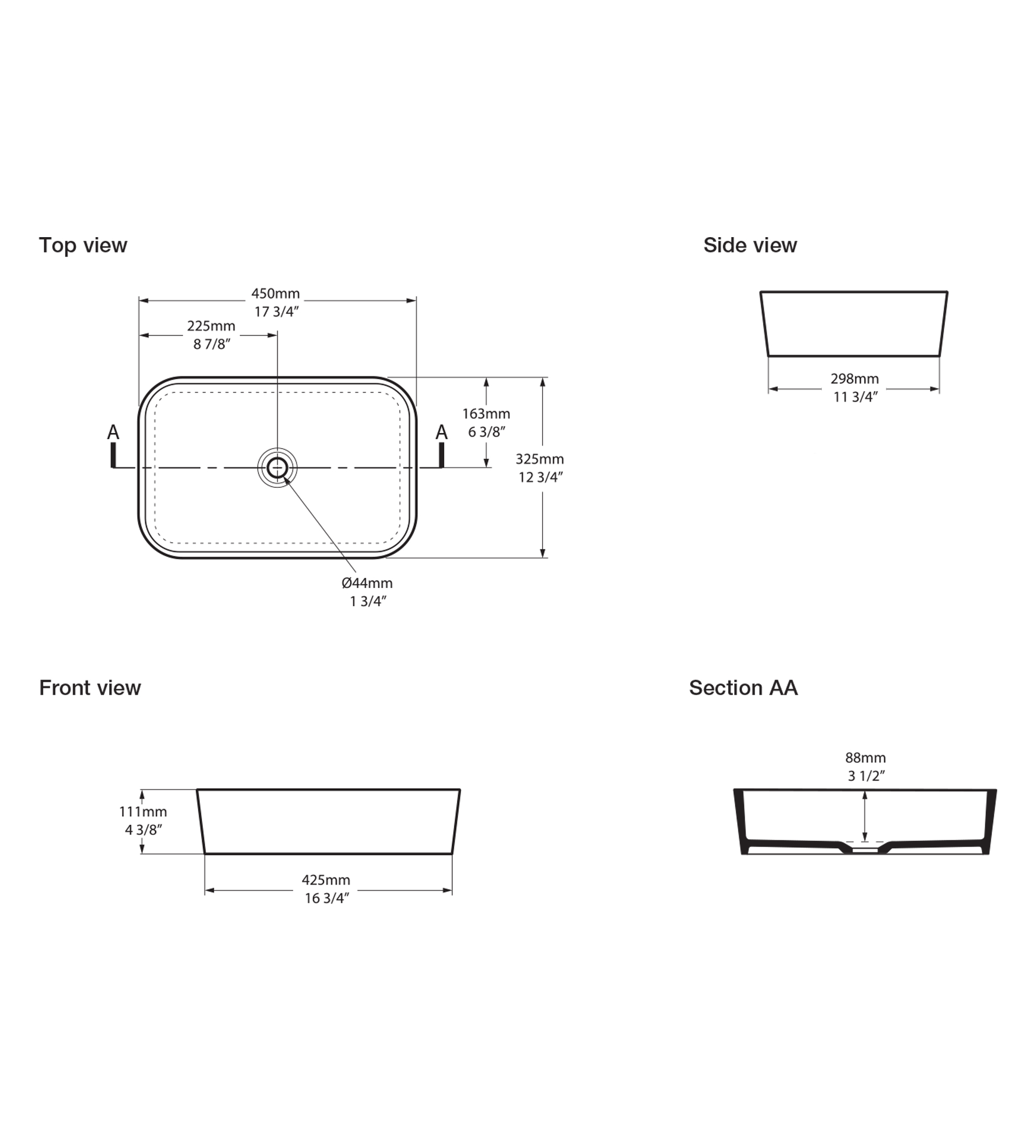 Victoria & Albert Edge 45 Stone Basin 450 x 325 x 111mm, Gloss White
