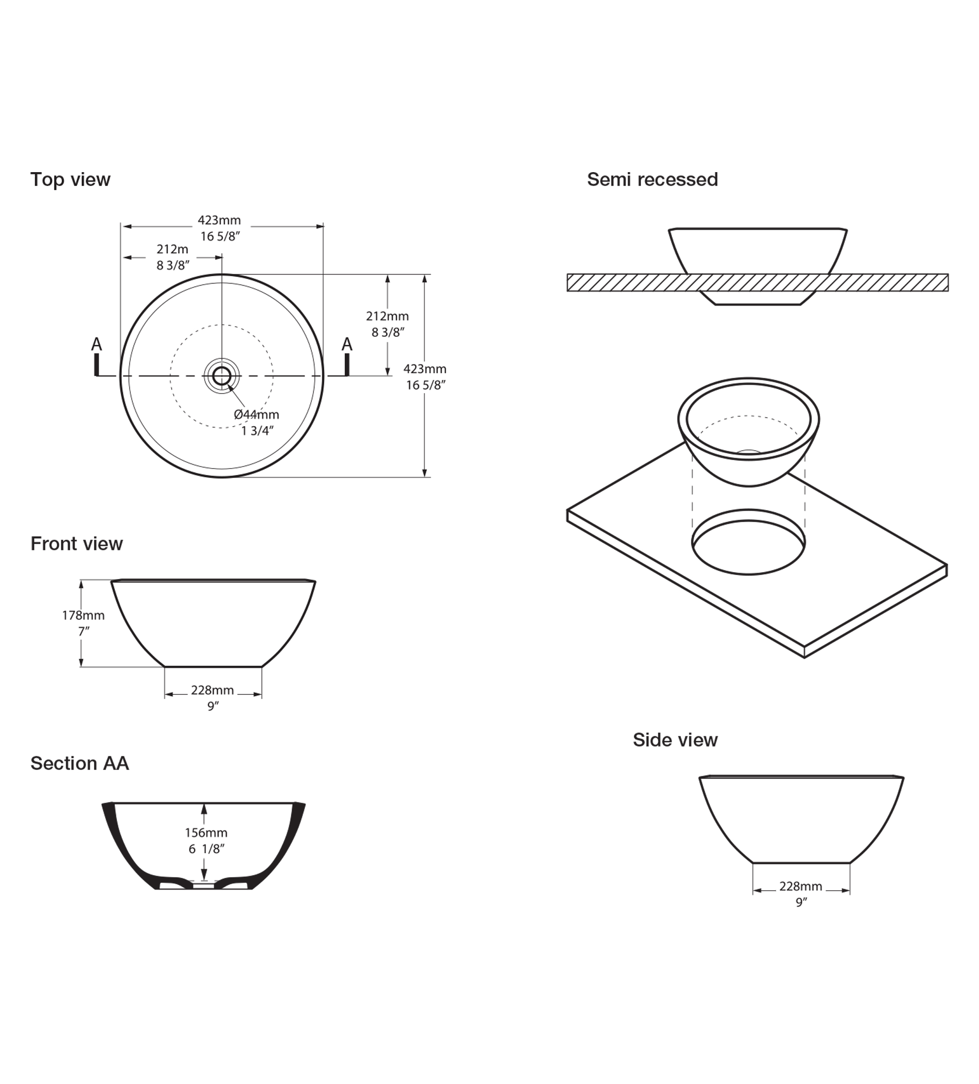 Victoria & Albert Maru 42 Stone Basin 423 x 423 x 178mm, Gloss White
