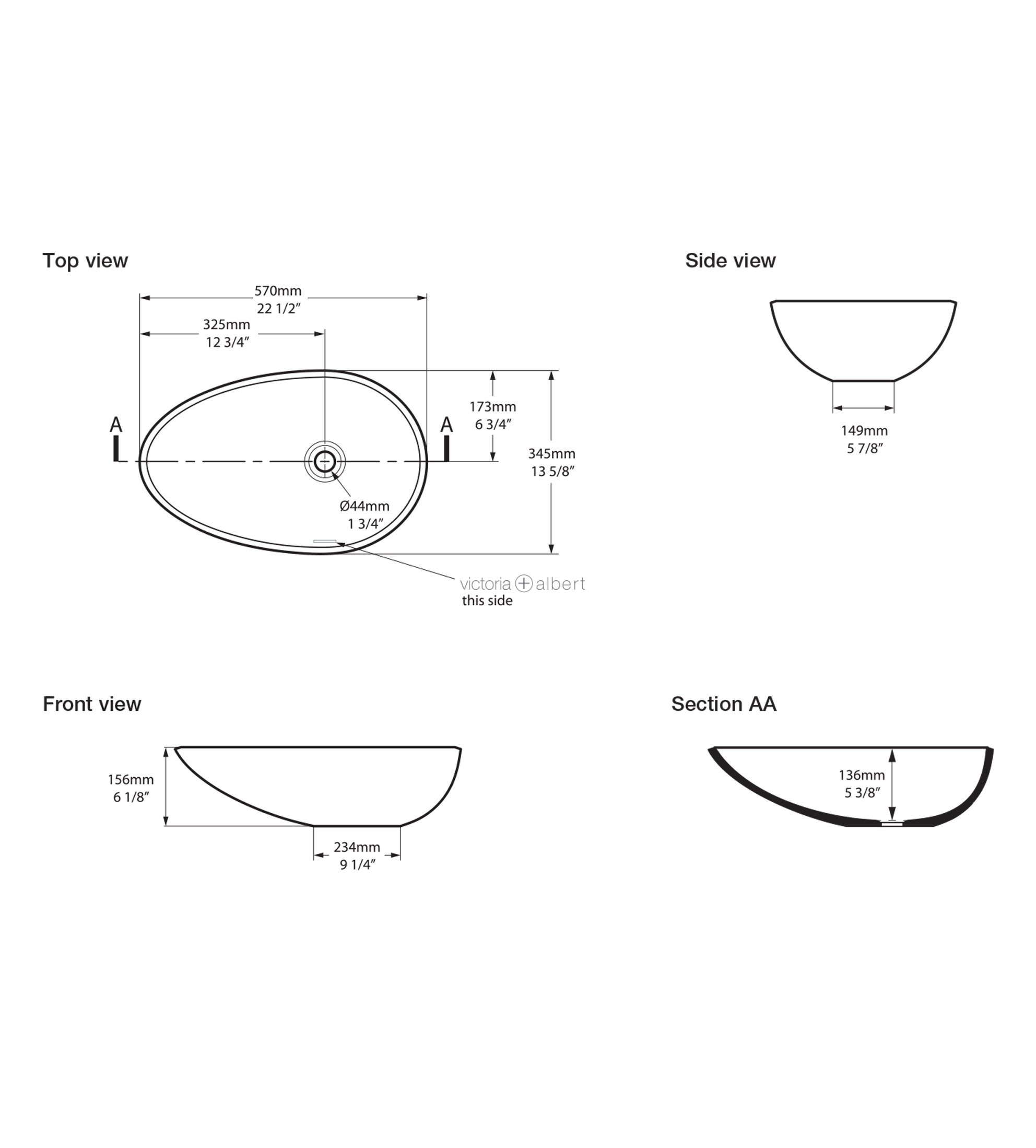 Victoria & Albert Napoli 57 Stone Basin 570 x 345 x 156mm, Gloss White