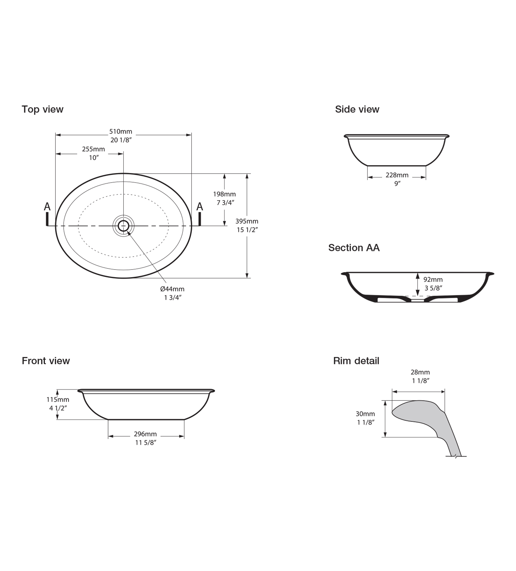 Victoria & Albert Radford 51 Stone Basin 510 x 395 x 115mm, Gloss White