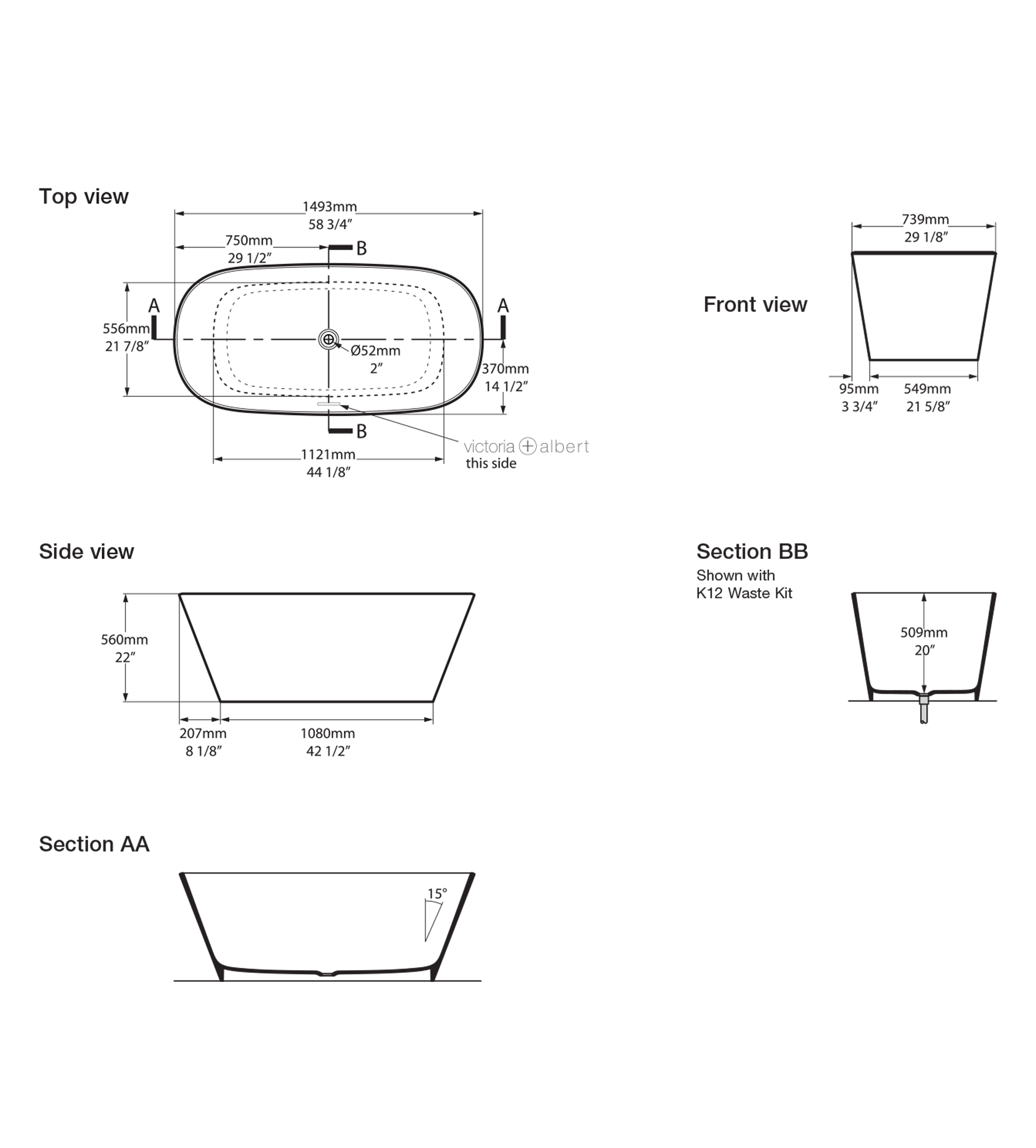 Victoria & Albert Vetralla 1500mm Stone Freestanding Bath, Gloss White