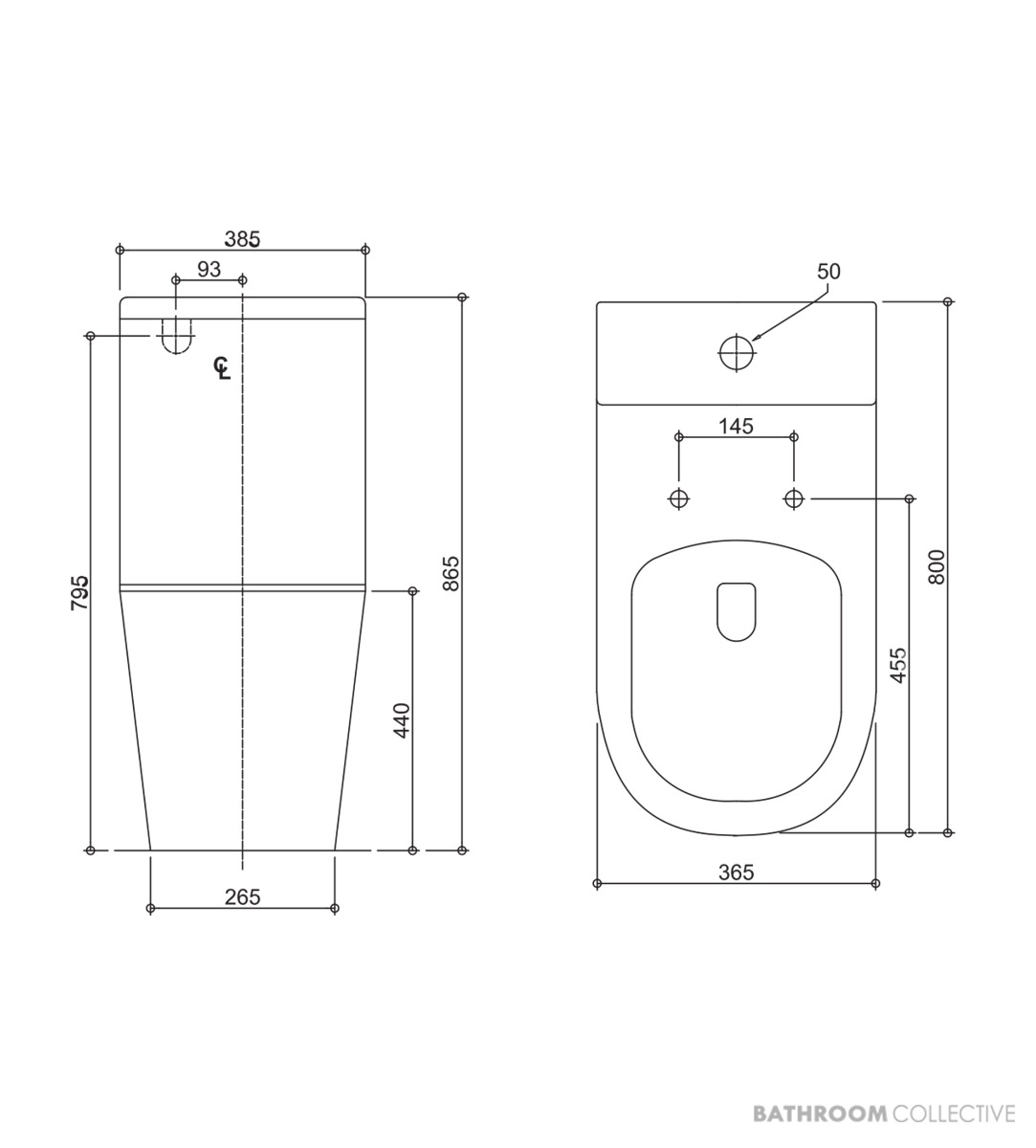 Oliveri Vienna Back To Wall Care Toilet Suite With Blue Seat and Buttons, Vitreous China