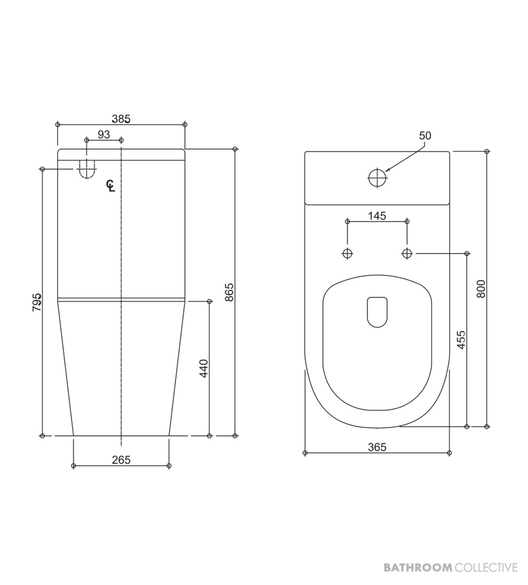 Oliveri Vienna Back To Wall Care Toilet Suite With Grey Seat and Buttons, Vitreous China