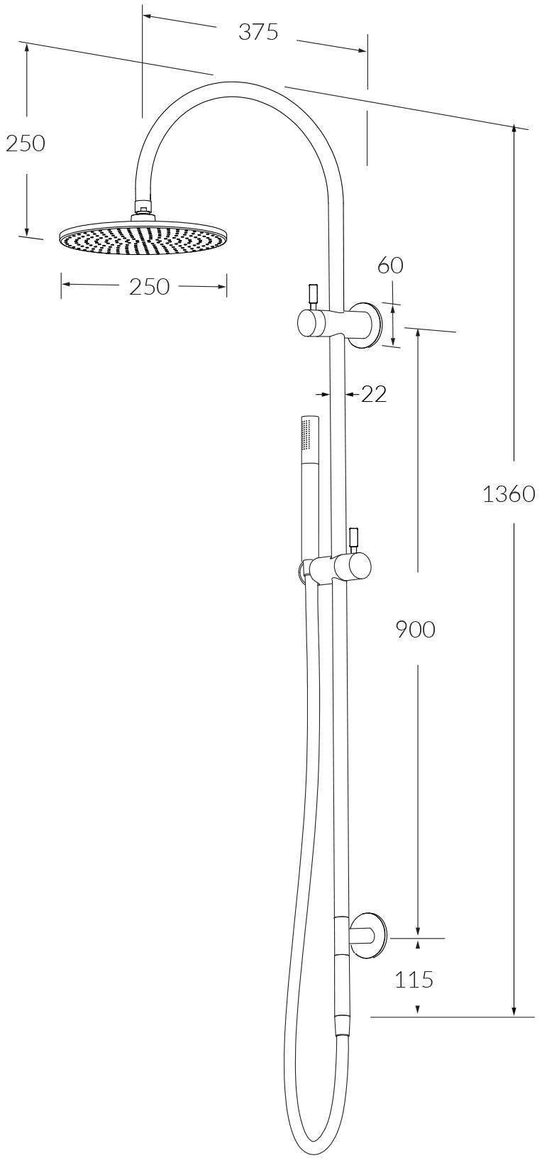 Sussex Vd Twin Rail Shower 250mm