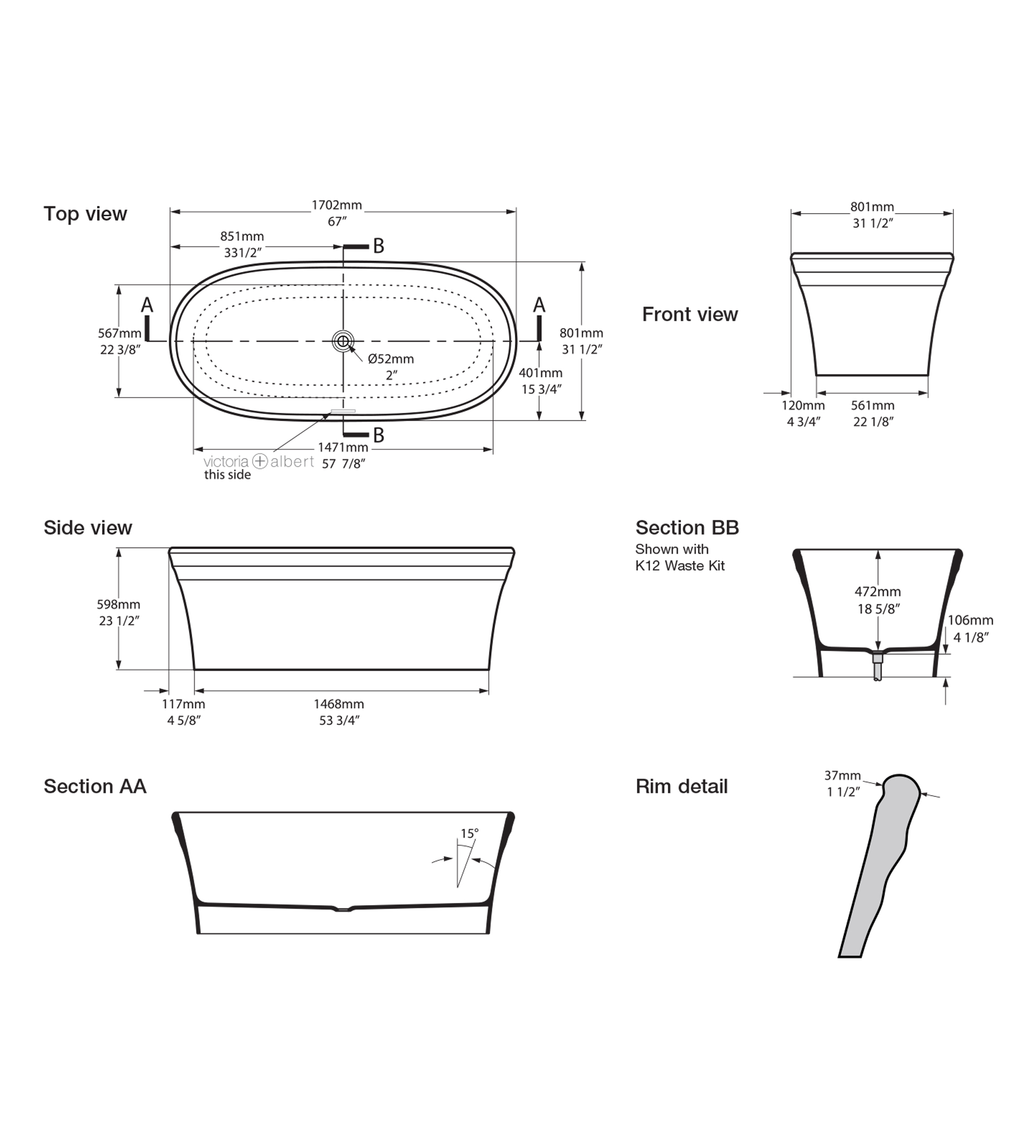 Victoria & Albert Warndon 1702mm Stone Freestanding Bath, Gloss White