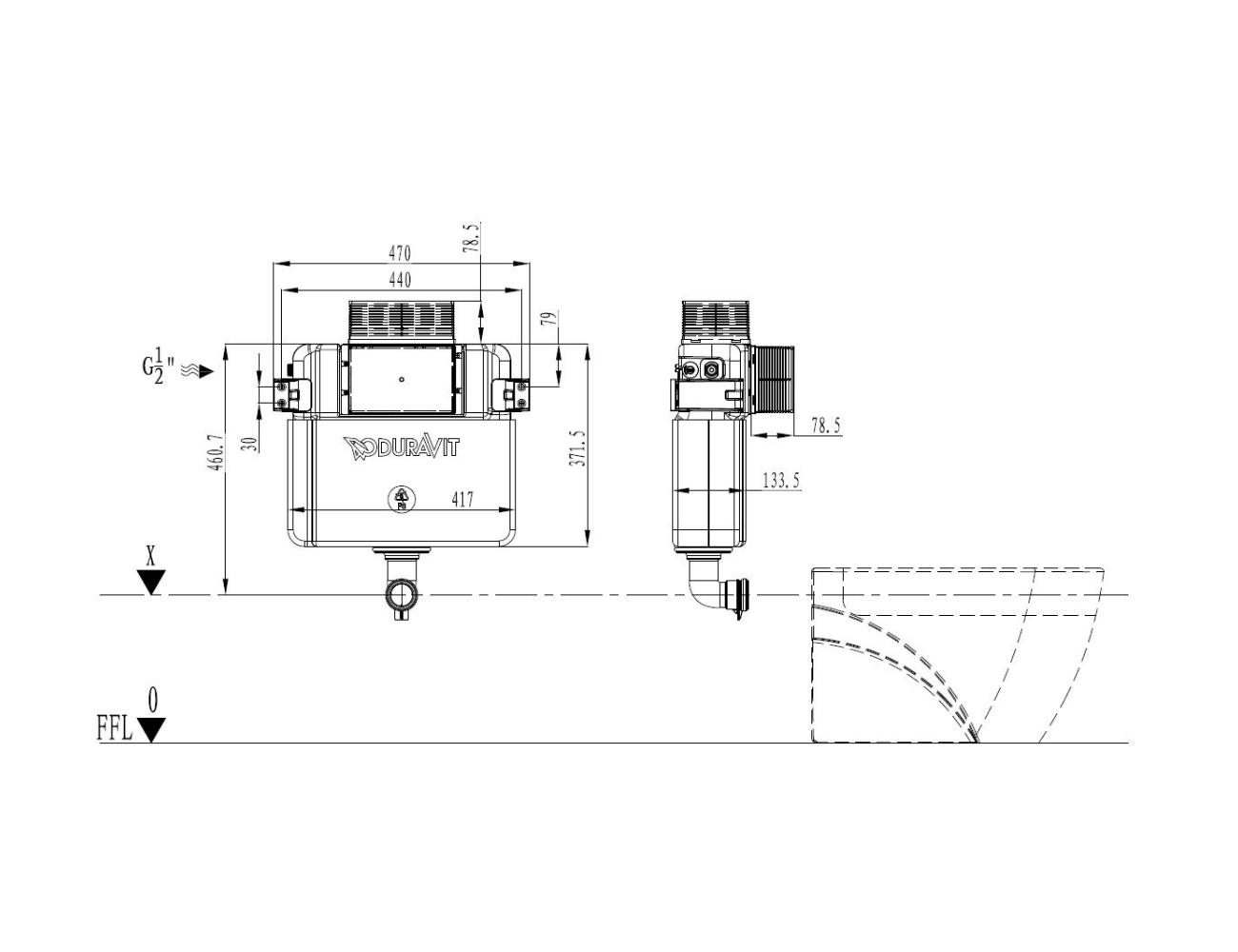 Duravit Top/Front Flush Low Level Concealed Cistern for Wall Faced Pan