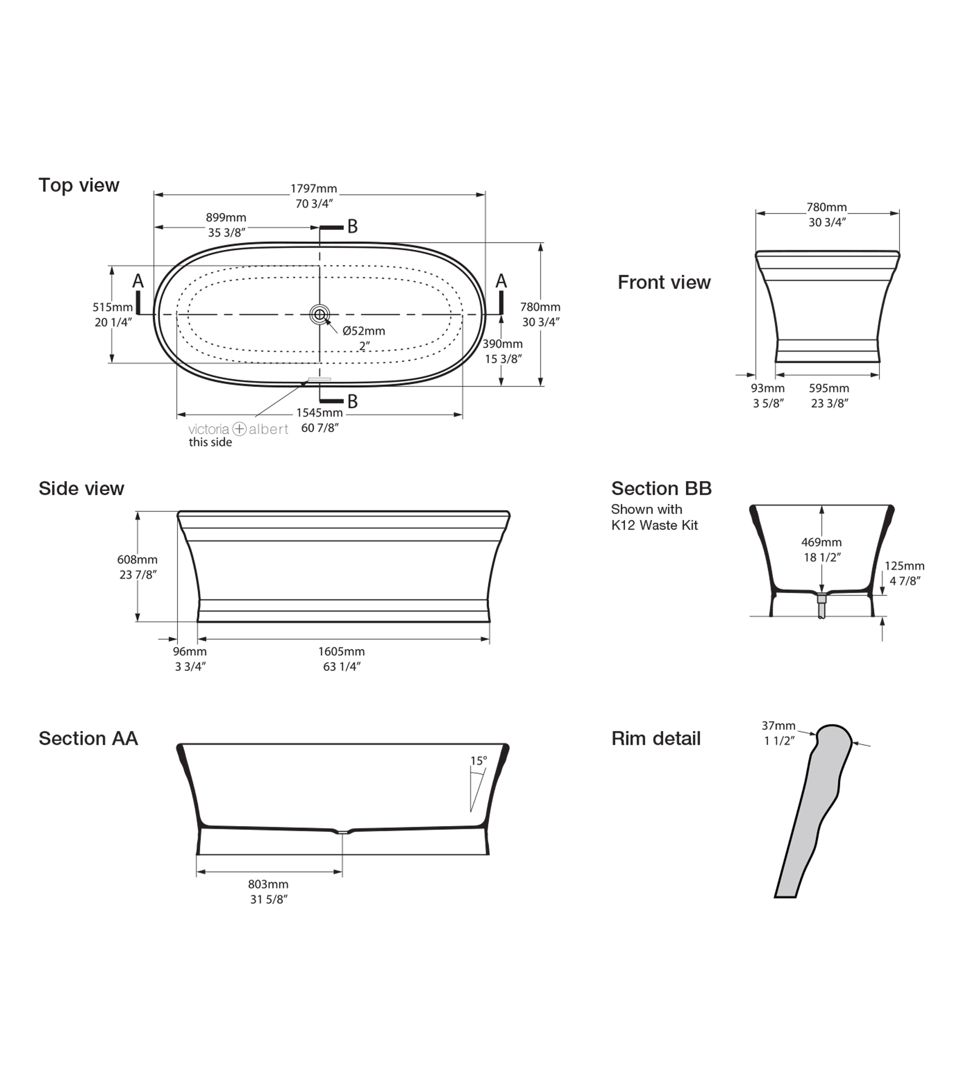 Victoria & Albert Worcester 1797mm Stone Freestanding Bath, Gloss White