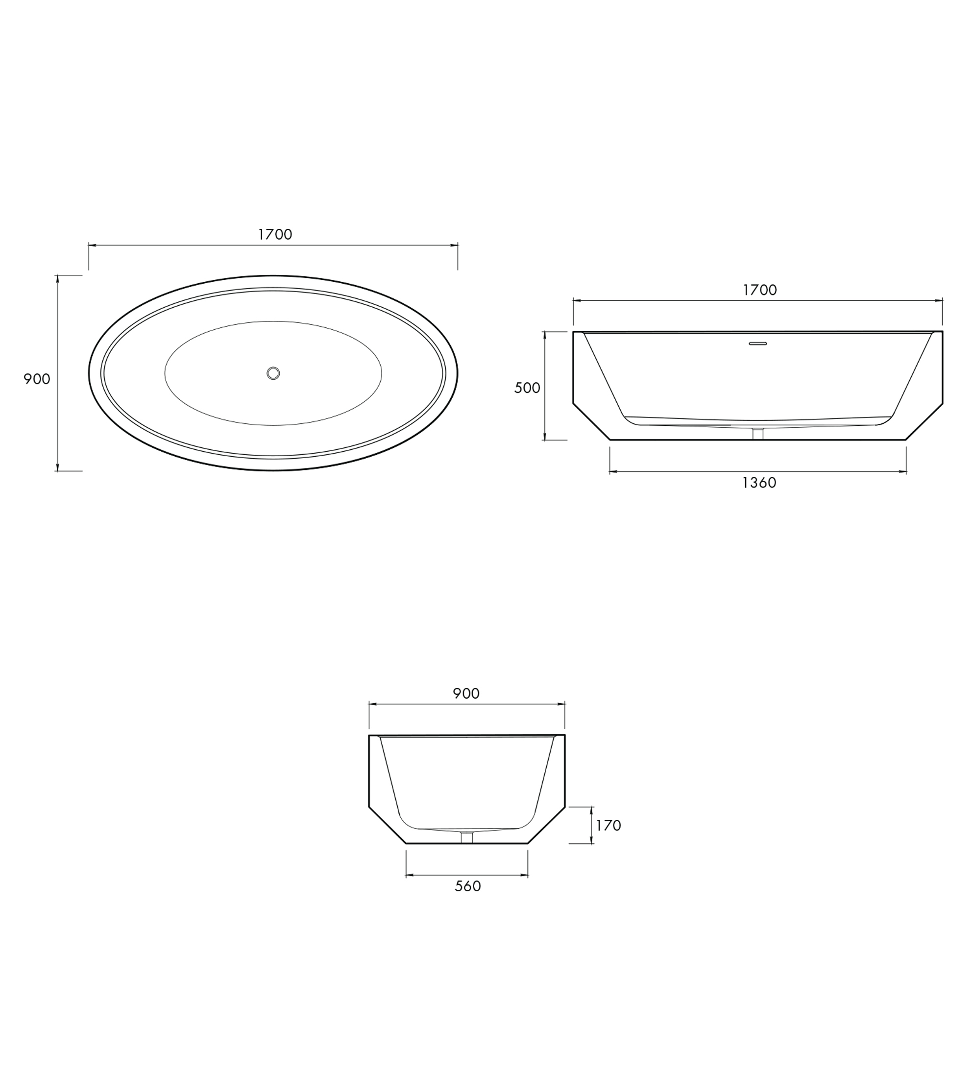 Apaiser Zen Oblong 1700mm Stone Freestanding Bath